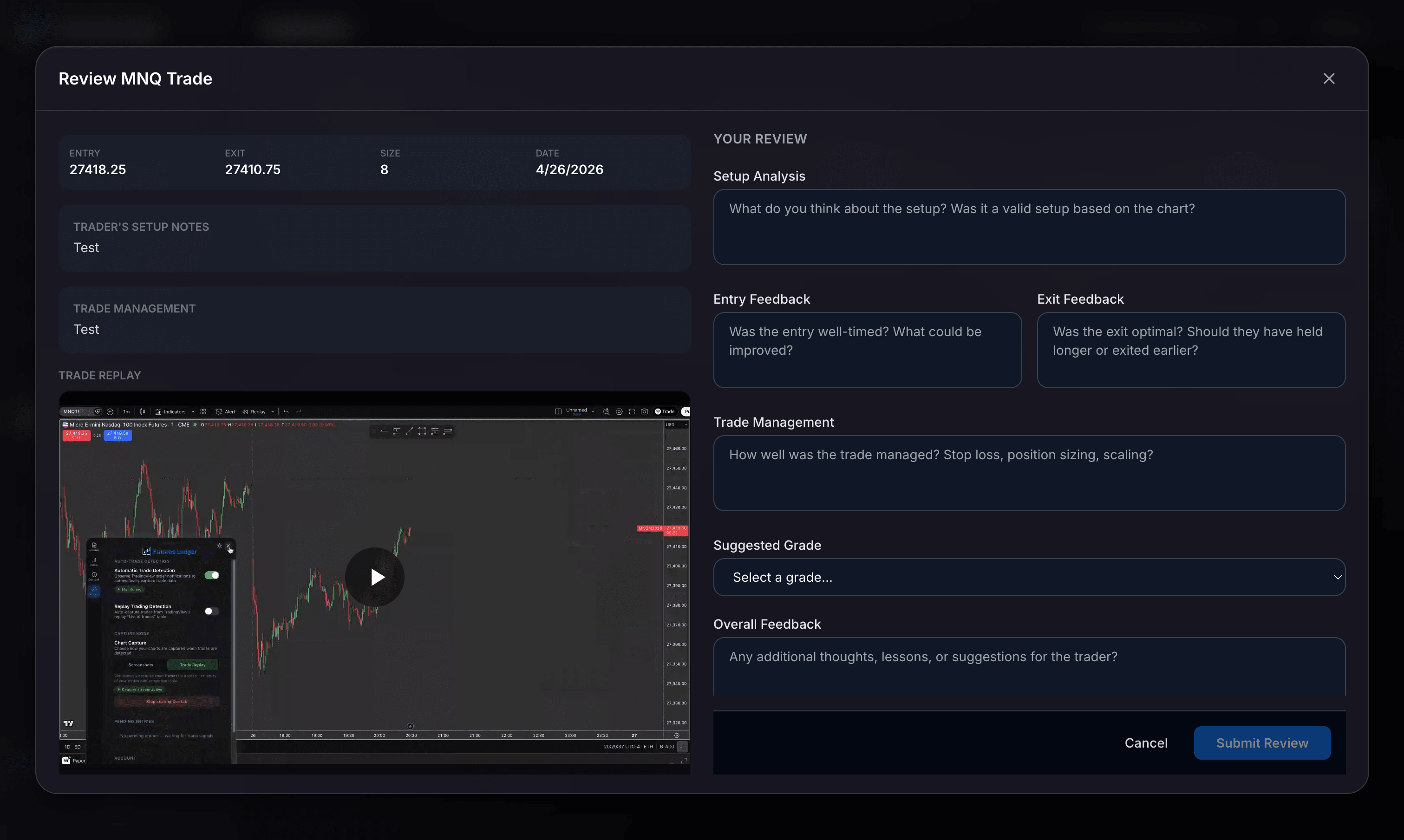 Community review form with chart annotation tools and structured feedback fields